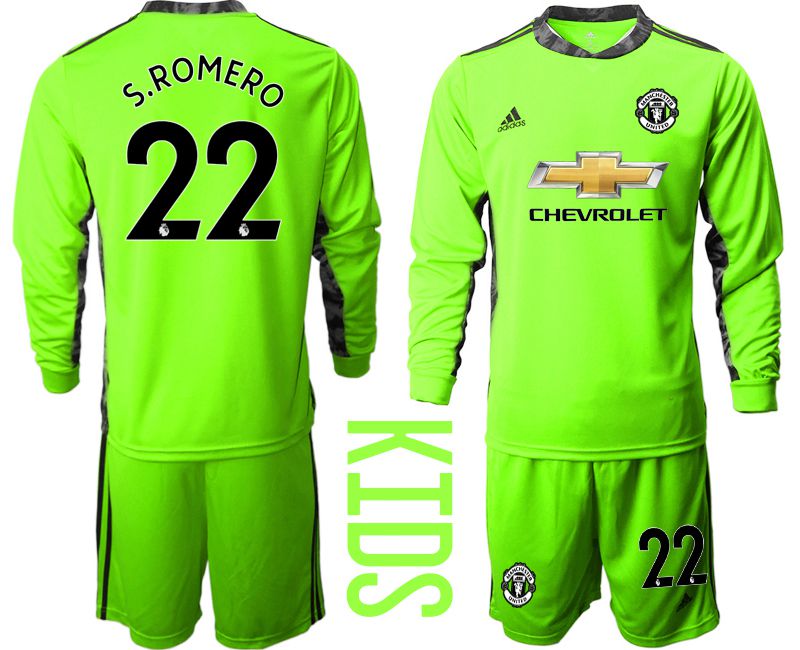 Youth 2020-2021 club Manchester United fluorescent green goalkeeper long sleeve #22 Soccer Jerseys